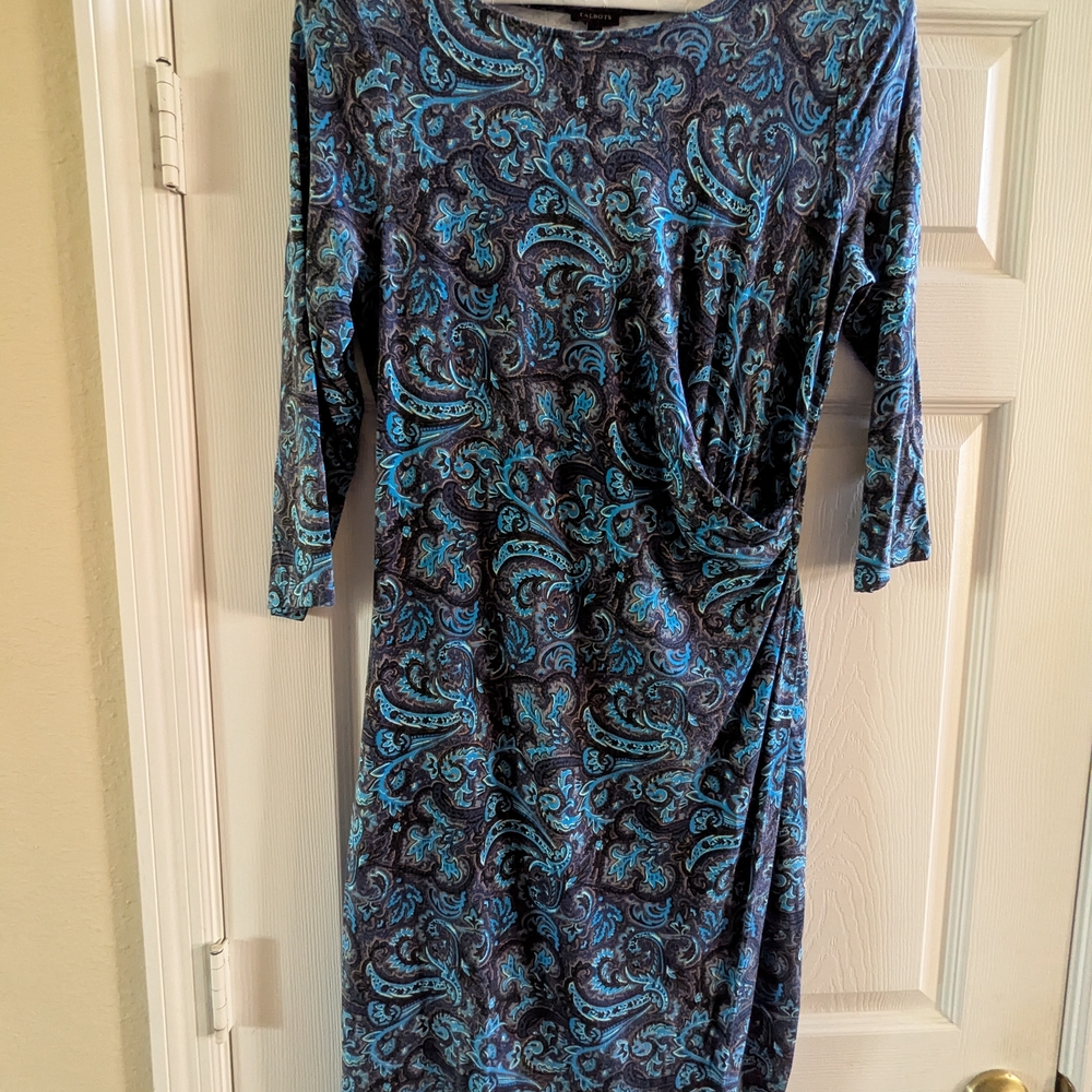 Talbots Paisley Sheath Dress 3/4 Sleeve Crew Neck
